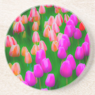 Pink and orange tulip floral design sandstein untersetzer