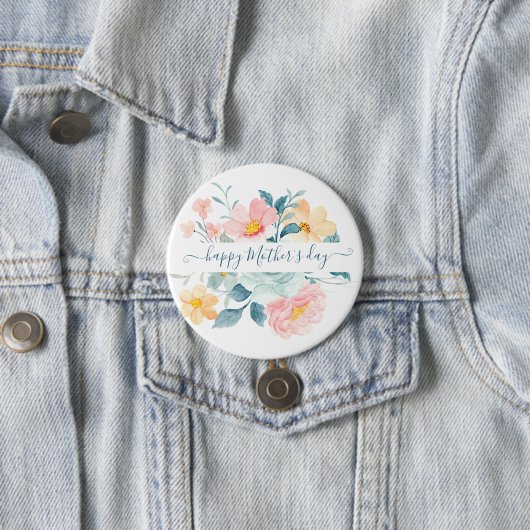 Pink and orange watercolor floral personalized button (Beispiel)