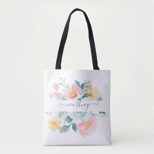 Pink and orange watercolor floral personalized tasche (Vorderseite)