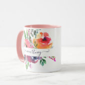 Pink and orange watercolor floral personalized tasse (Vorderseite Links)
