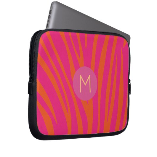 Pink and Orange Zebra Stripes Modern Monogram Laptopschutzhülle (Vorne Rechts)