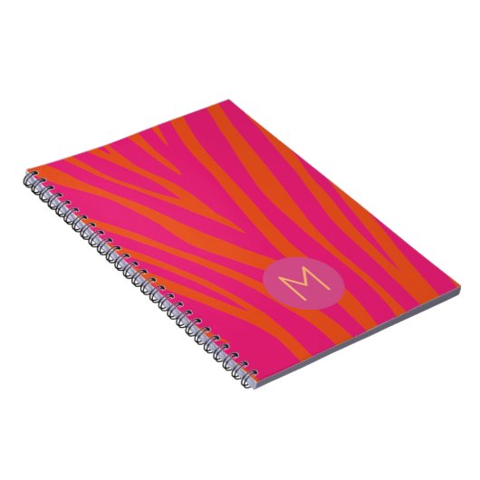 Pink and Orange Zebra Stripes Modern Monogram Notizblock (Rechte Seite)