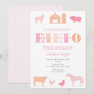 Pink and Peach EIO Farm Geburtstagsparty für Mädch Einladung