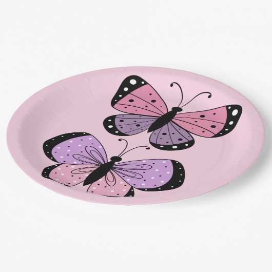 Pink and Purple Butterfly  Pappteller (Schrägansicht)