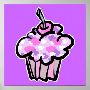 pink and purple clouds cupcake poster