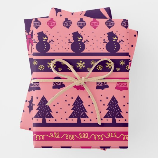 Pink and Purple Festive Holiday Cheer Geschenkpapier Set (Beispiel)