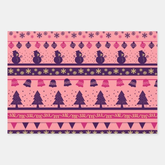 Pink and Purple Festive Holiday Cheer  Geschenkpapier Set (Vorderseite)