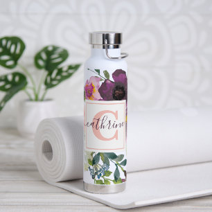 Pink and purple floral personalized trinkflasche