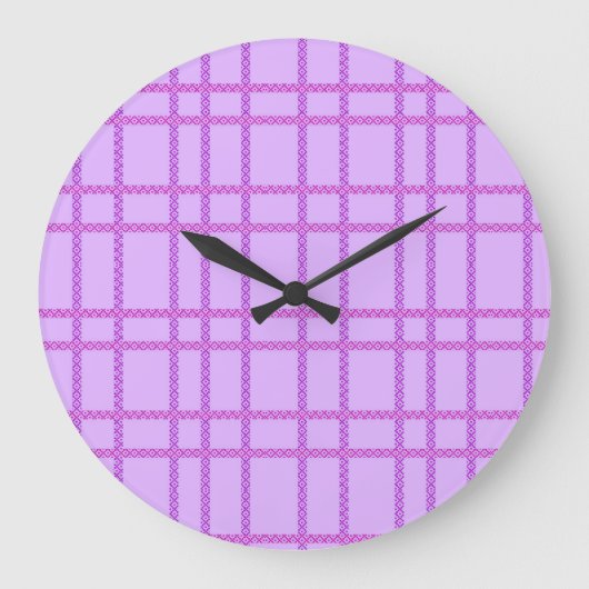 Pink and purple flower checkered pattern große wanduhr (Vorderseite)