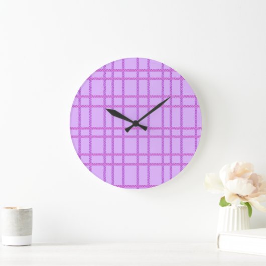 Pink and purple flower checkered pattern große wanduhr (Zuhause)