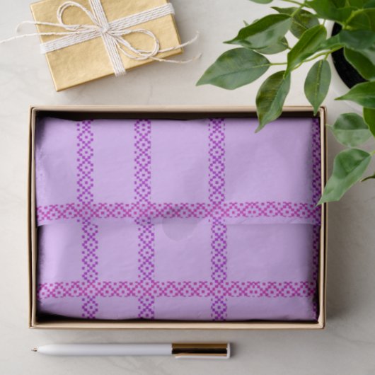 Pink and purple flower checkered pattern seidenpapier (Geschenk)