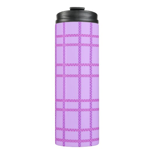 Pink and purple flower checkered pattern thermosbecher (Vorderseite)