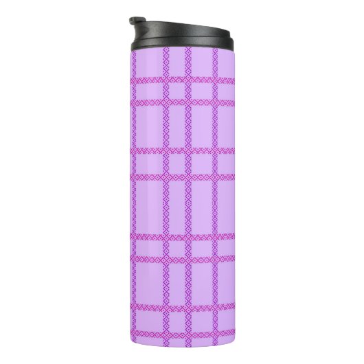 Pink and purple flower checkered pattern thermosbecher (Nach rechts gedreht)