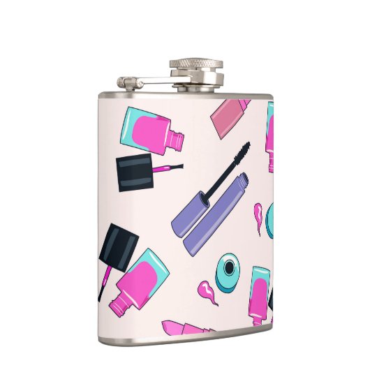 Pink and Purple Make Up Cosmetics Pattern Flachmann (Rechts)