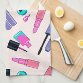 Pink and Purple Make Up Cosmetics Pattern Geschirrtuch (Viertel Falte)
