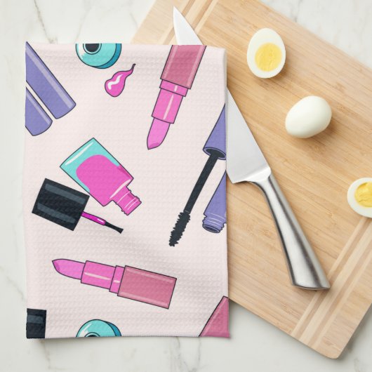 Pink and Purple Make Up Cosmetics Pattern Geschirrtuch (Viertel Falte)