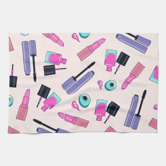 Pink and Purple Make Up Cosmetics Pattern Geschirrtuch (Horizontal)