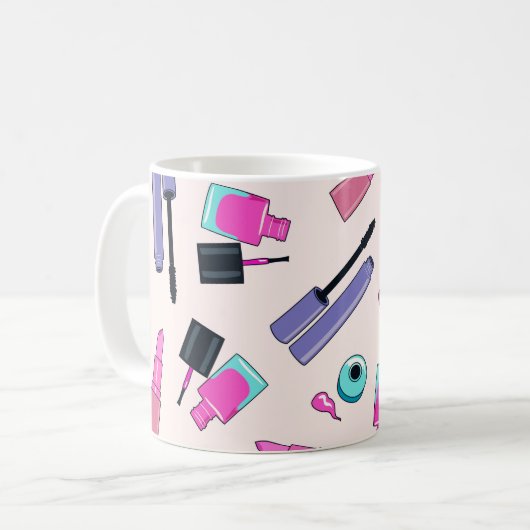 Pink and Purple Make Up Cosmetics Pattern Kaffeetasse (Vorderseite Links)