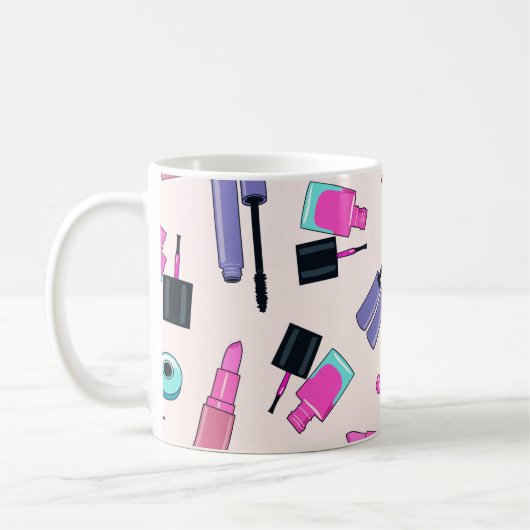 Pink and Purple Make Up Cosmetics Pattern Kaffeetasse (Links)
