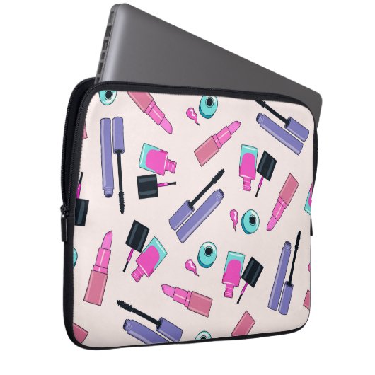 Pink and Purple Make Up Cosmetics Pattern Laptopschutzhülle (Vorne Rechts)