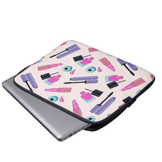 Pink and Purple Make Up Cosmetics Pattern Laptopschutzhülle (Vorne Knopf)