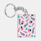 Pink and Purple Make Up Cosmetics Pattern Schlüsselanhänger (Vorderseite links)