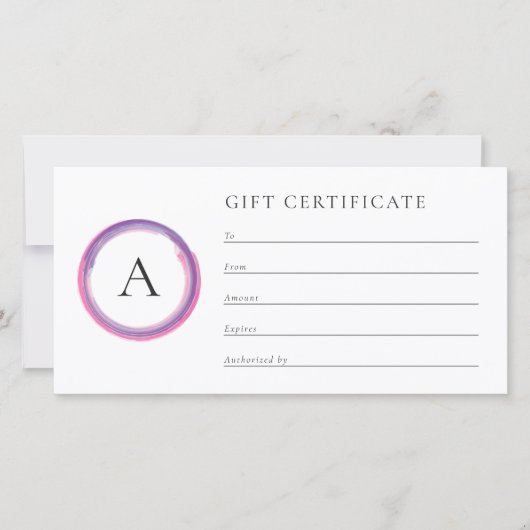 Pink and Purple Monogram Business Gift Certificate (Vorderseite)