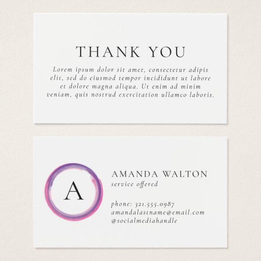 Pink and Purple Monogram Modern Package Insert (Vorne & Hinten)