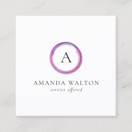 Pink and Purple Monogram Modern Quadratische Visitenkarte (Vorderseite)