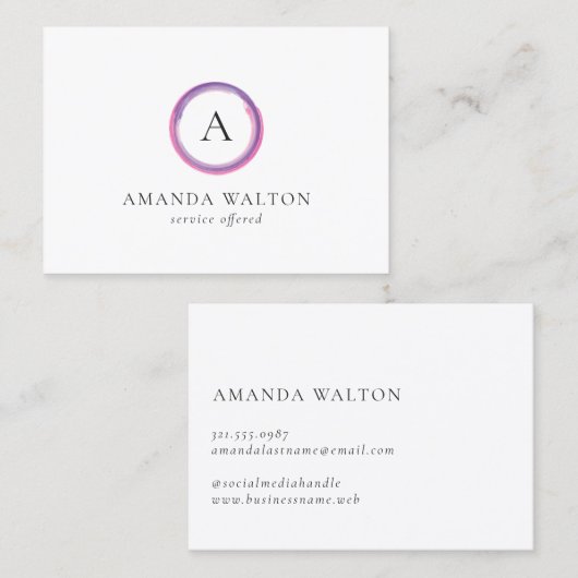 Pink and Purple Monogram Modern Visitenkarte (Vorne/Hinten)
