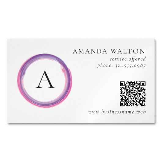 Pink and Purple Monogram QR Code Modern Magnetische Visitenkarte (Vorderseite)