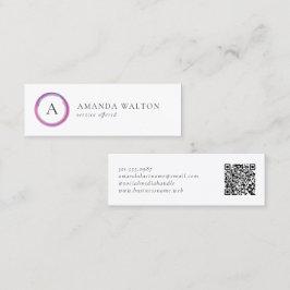 Pink and Purple Monogram QR Code Modern Mini Visitenkarte