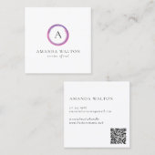 Pink and Purple Monogram QR Code Modern Quadratische Visitenkarte (Vorne/Hinten)