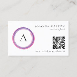 Pink and Purple Monogram QR Code Modern Visitenkarte