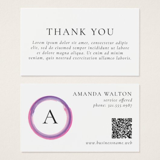 Pink and Purple Monogram QR Code Package Insert (Vorne & Hinten)