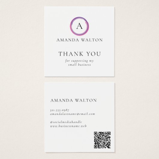 Pink and Purple Monogram QR Code Package Insert (Vorne & Hinten)