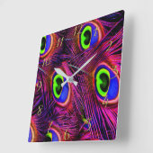 Pink and purple peacock feather texture design quadratische wanduhr (Winkel)