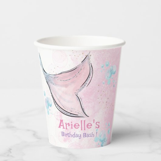 Pink and purple watercolor mermaid tail pappbecher (Vorderseite)