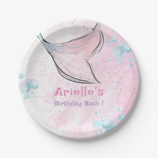 Pink and purple watercolor mermaid tail pappteller (Vorderseite)