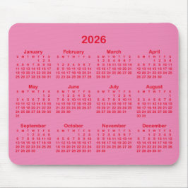 Pink and Red 2026 Calendar Mousepad