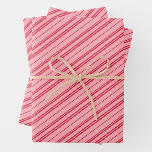 Pink and Red Christmas Candy Cane Stripes Geschenkpapier Set (Beispiel)