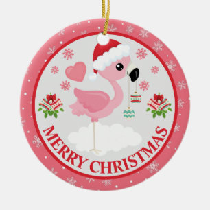 Pink and Red Christmas Flamingo Winter Mittens Keramik Ornament