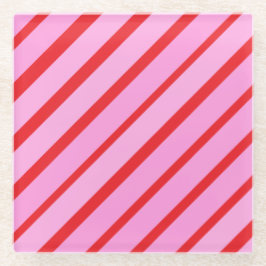 Pink and Red Diagonal Stripes Glasuntersetzer