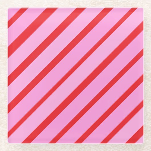 Pink and Red Diagonal Stripes  Glasuntersetzer (Vorderseite)