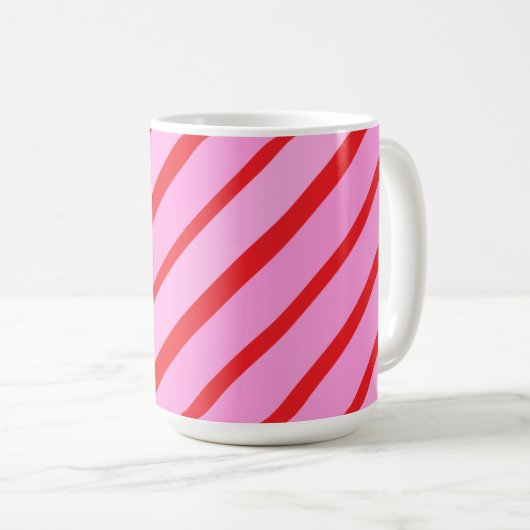 Pink and Red Diagonal Stripes  Kaffeetasse (VorderseiteRechts)