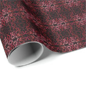 Pink And Red Dots And Squiggles Pattern On Black Geschenkpapier (Rolleneckpunkt)