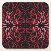 Pink And Red Dots And Squiggles Pattern On Black Rechteckiger Pappuntersetzer (Vorderseite)