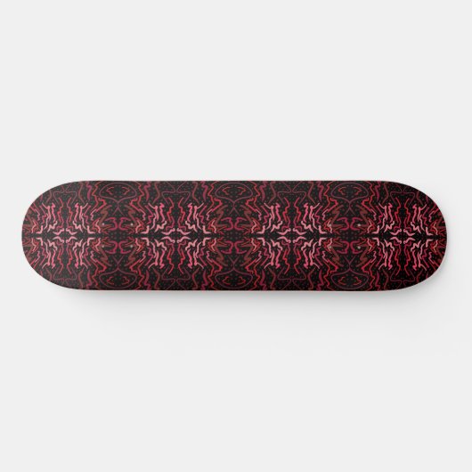 Pink And Red Dots And Squiggles Pattern On Black Skateboard (Horizontal)