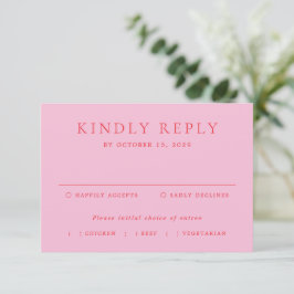 Pink and Red Elegant Classic Wedding RSVP Karte