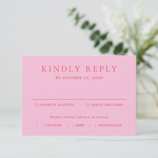 Pink and Red Elegant Classic Wedding RSVP Karte (Stehend Vorderseite)